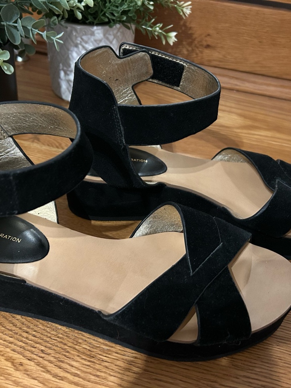 BCBGeneration Black Suede Crisscross Ankle-Strap Sandals